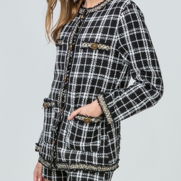 Tweed Plaid suit set jacket with shorts set - Picture 7 of 11